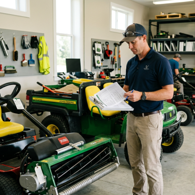 golf-course-maintenance-team-reviewing-equipment-standards