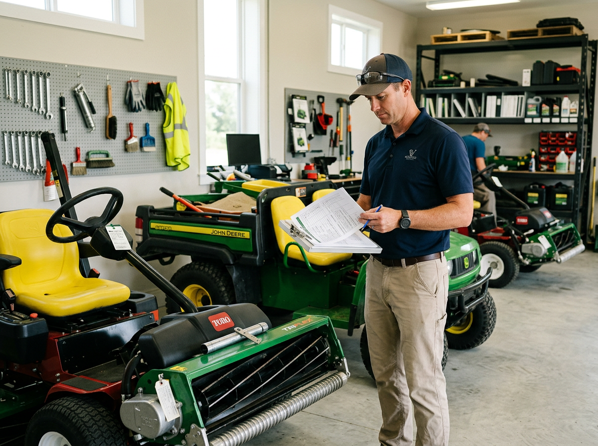 golf-course-maintenance-team-reviewing-equipment-standards