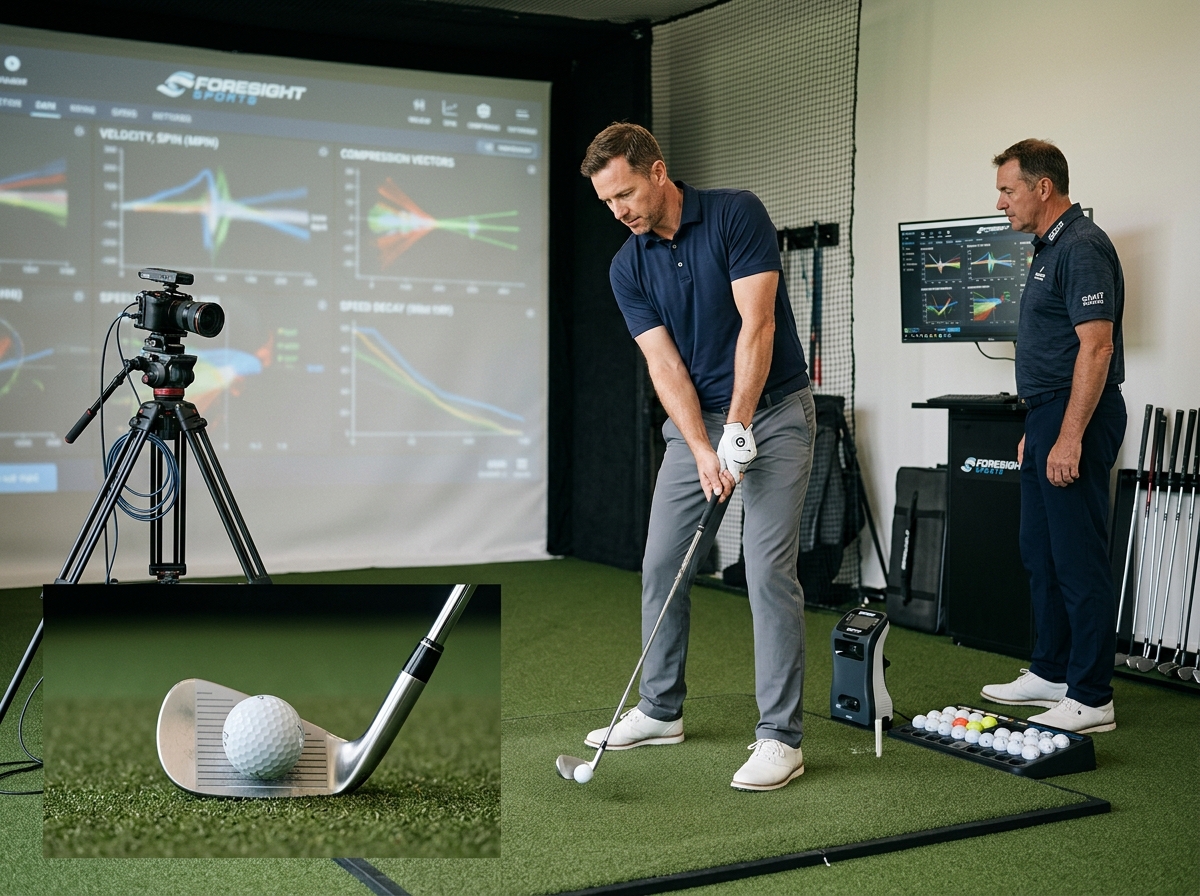 golfer-testing-golf-ball-compression-and-energy-transfer-in-fitting-bay